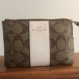 Coach Signature PVC Small Corner Zip Wristlet  Khaki Chalk